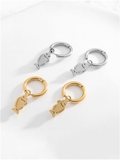 Pendientes aros colgantes con pez - Acero inoxidable