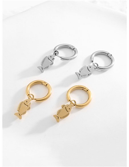 Pendientes aros colgantes con pez - Acero inoxidable