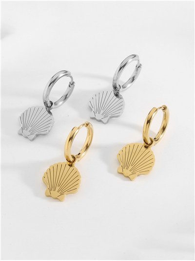 Pendientes aros colgantes con concha - Acero inoxidable