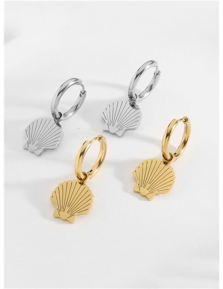 Pendientes aros colgantes con concha - Acero inoxidable