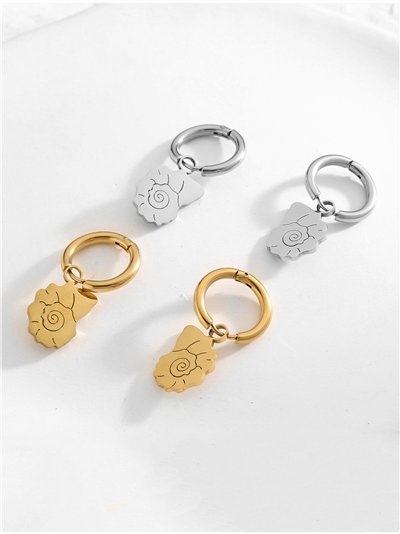 Pendientes aros colgantes con caracola - Acero inoxidable