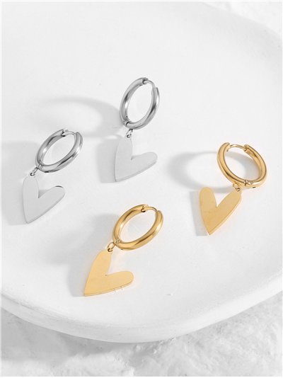 Pendientes aros colgantes con corazón - Acero inoxidable