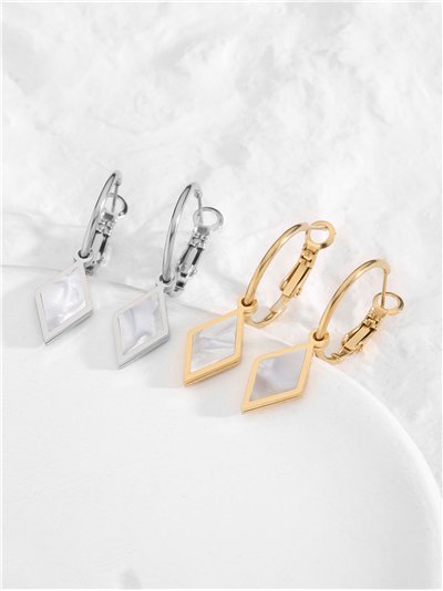 Pendientes aros colgantes con rombos de Nácar - Acero inoxidable