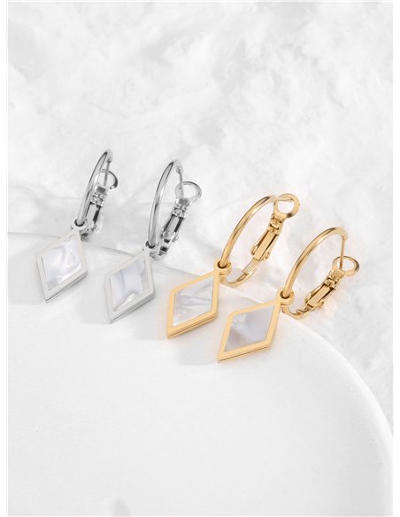 Pendientes aros colgantes con rombos de Nácar - Acero inoxidable