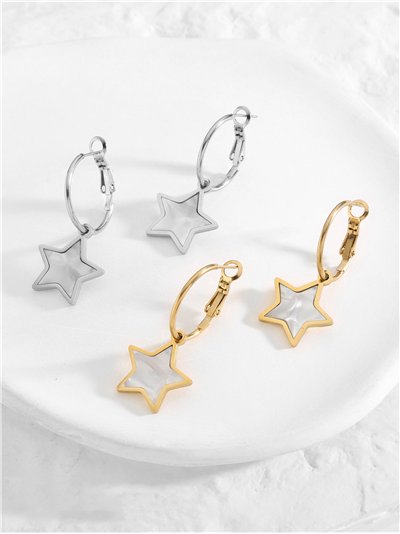 Pendientes aros colgantes con estrella de Nácar - Acero inoxidable