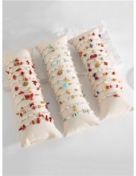 Conjunto de 12 pulseras con perlas y charms - Acero inoxidable