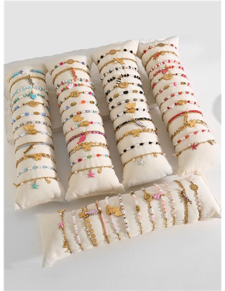 Conjunto de 12 pulseras con perlas y charms - Acero inoxidable