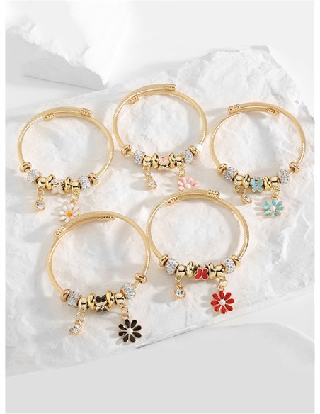 Pulsera de acero inoxidable charm flor