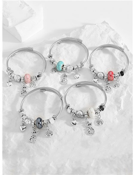 Pulsera de acero inoxidable charm gato con circonitas