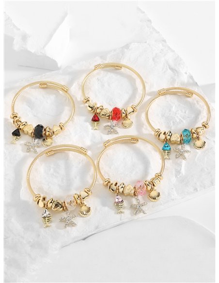 Pulsera de acero inoxidable charm estrella de mar con circonitas
