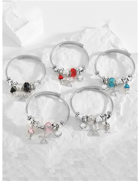 Pulsera de acero inoxidable charm estrella de mar con circonitas
