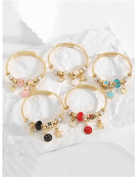 Pulsera de acero inoxidable charm emoji con circonitas