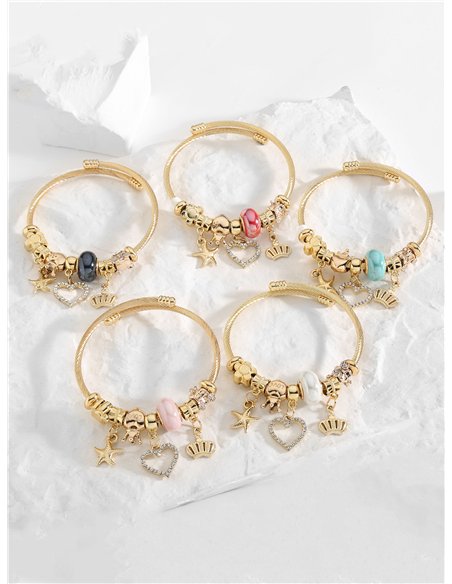 Pulsera de acero inoxidable charm corazón con circonitas