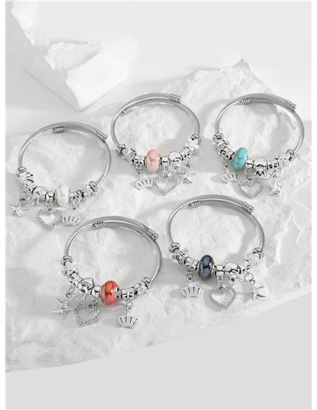 Pulsera de acero inoxidable charm corazón con circonitas