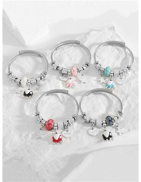 Pulsera de acero inoxidable charm elefante esmaltado