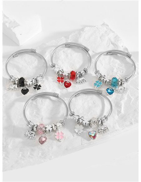 Pulsera de acero inoxidable charm corazón con circonitas