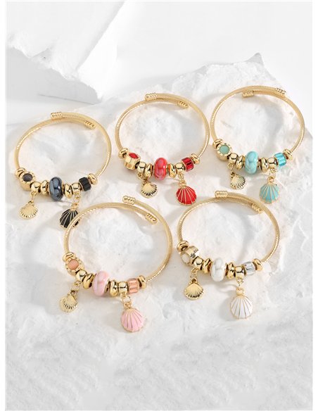 Pulsera de acero inoxidable charm concha esmaltada