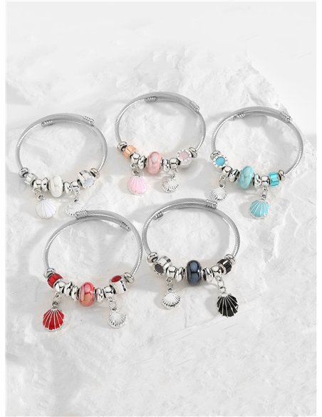 Pulsera de acero inoxidable charm concha esmaltada