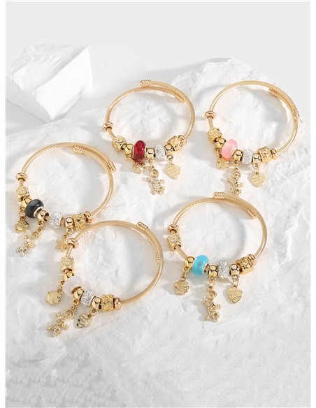 Pulsera de acero inoxidable charm lagarto con circonitas