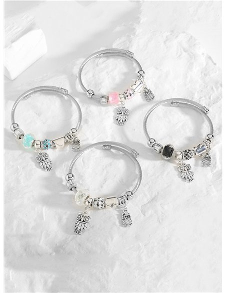 Pulsera de acero inoxidable charm búhos