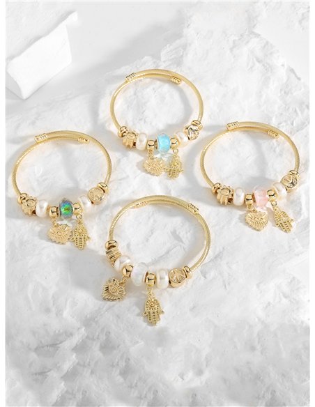 Pulsera de acero inoxidable charm ojo turco y mano de fátima