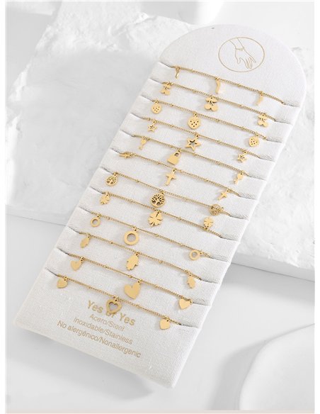 Conjunto de 12 pulseras cadenas con colgantes - Acero inoxidable