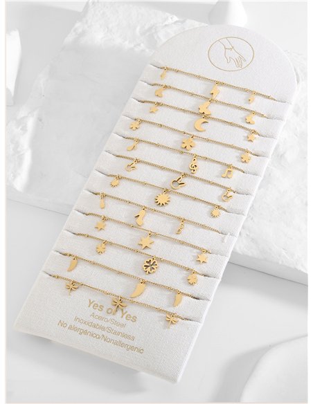 Conjunto de 12 pulseras cadenas con colgantes - Acero inoxidable