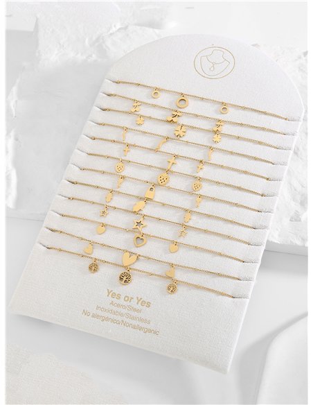 Conjunto de 12 collares cadenas con colgantes - Acero inoxidable