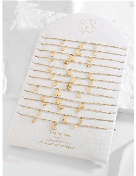 Conjunto de 12 collares cadenas con colgantes - Acero inoxidable