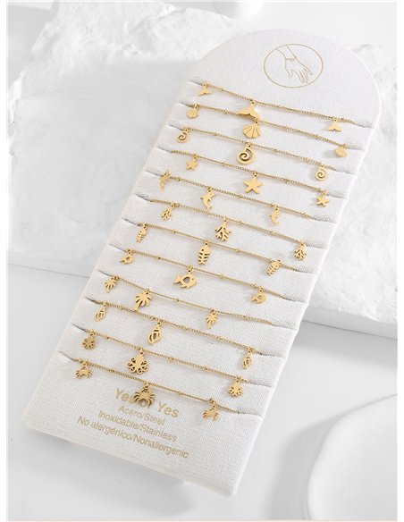 Conjunto de 12 pulseras cadenas con colgantes bajo el mar - Acero inoxidable