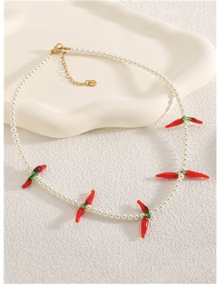 Collar perlas charm zanahorias - Acero inoxidable