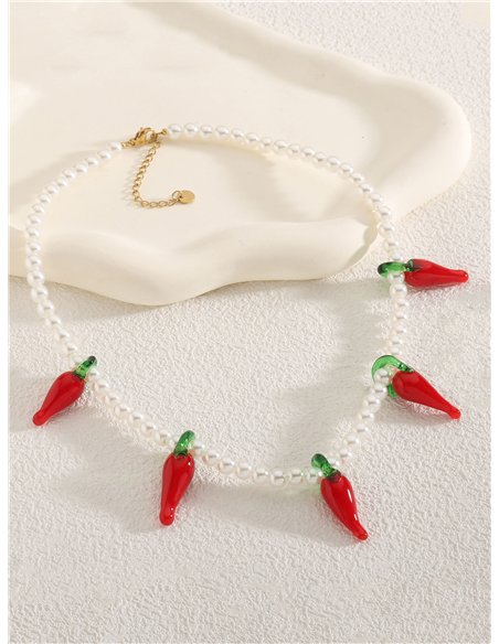 Collar perlas charm zanahorias - Acero inoxidable