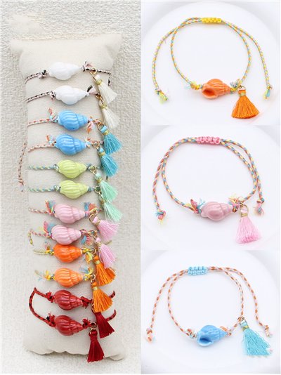 Conjunto de 12 pulseras ajustables de cordón caracola con borlas