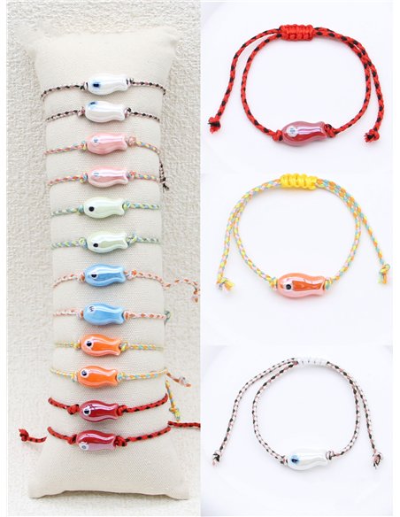 Conjunto de 12 pulseras ajustables de cordón con pez