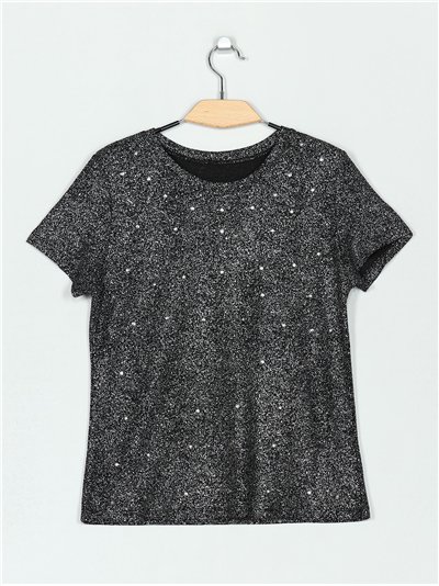 Camiseta glitter tachas manga corta