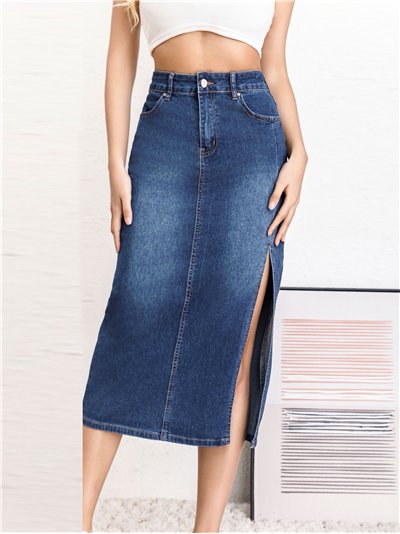 Falda denim midi abertura