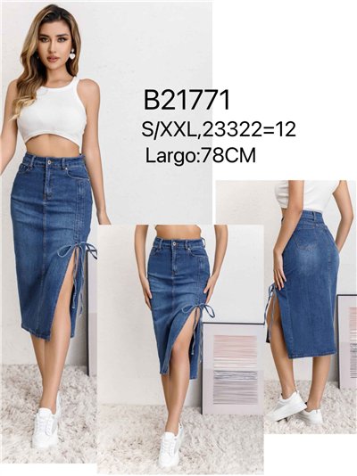Falda denim midi abertura lace up 2