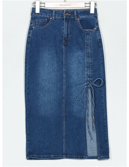 Falda denim midi abertura lace up