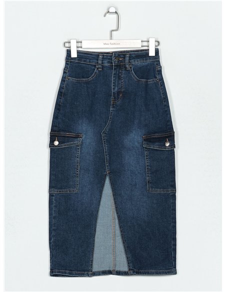 Falda denim midi bolsillos