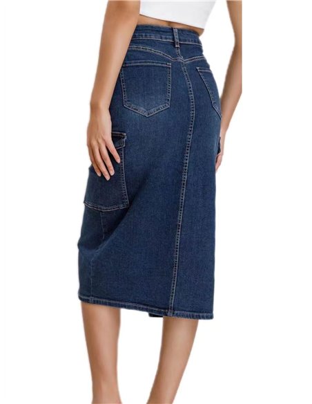 Falda denim midi bolsillos
