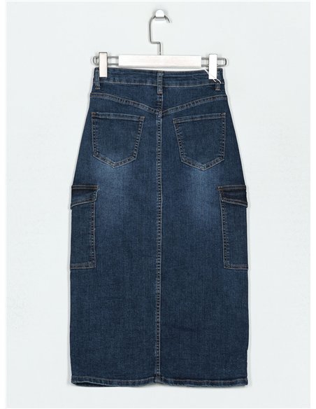 Falda denim midi bolsillos