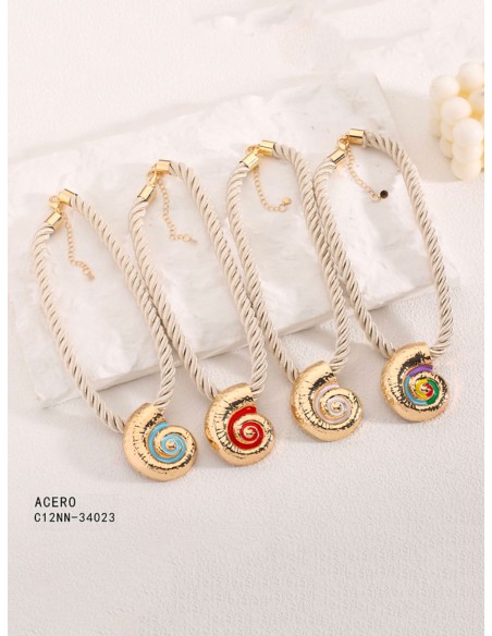 Collar cuerda colgante caracola esmaltado- Acero inoxidable