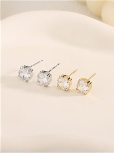 Pendientes redondos con circonitas - Acero inoxidable