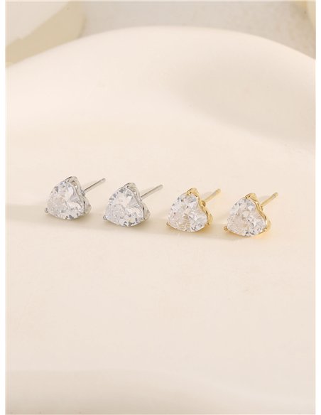 Pendientes corazón con circonitas - Acero inoxidable