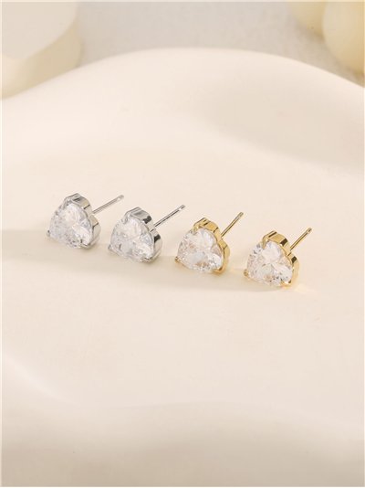 Pendientes corazón con circonitas - Acero inoxidable