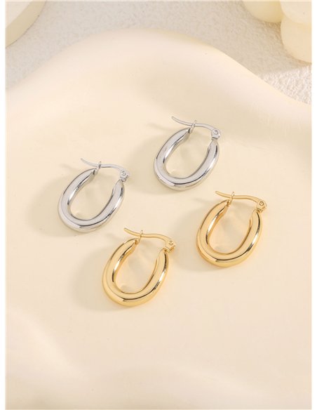 Pendientes aros alargados tubulares mediano - Acero inoxidable