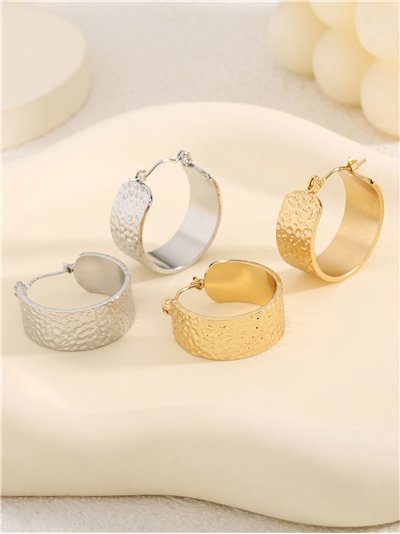 Pendientes aros efecto martillado - Acero inoxidable