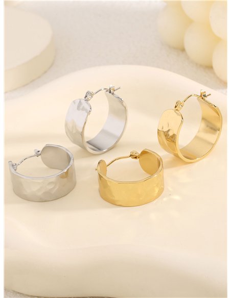 Pendientes aros efecto martillado - Acero inoxidable