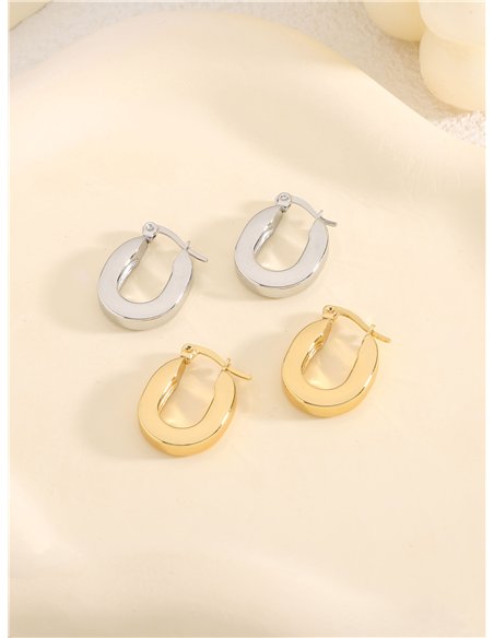 Small elongated Tubular hoop earrings - Stainless Steel