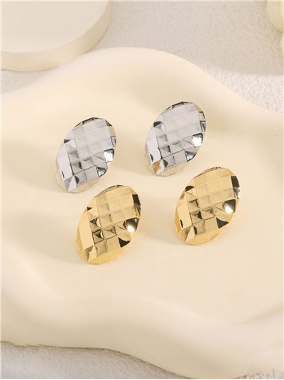 Pendientes ovalados efecto martillado - Acero inoxidable